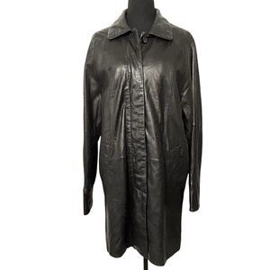 AMBITION NY Genuine Leather Trenchcoat Jacket Black Hidden Buttons